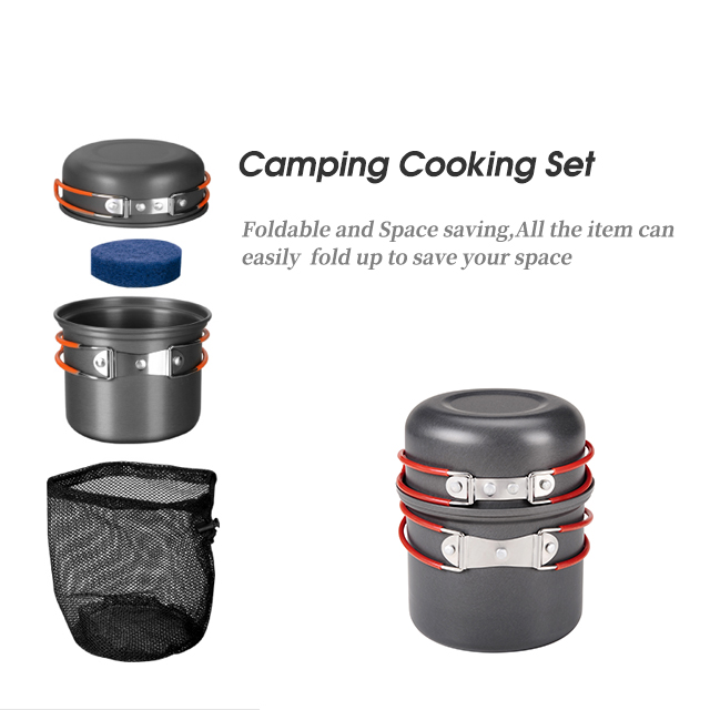 Juego de utensilios de cocina para acampar de dos tazas de aluminio para acampar